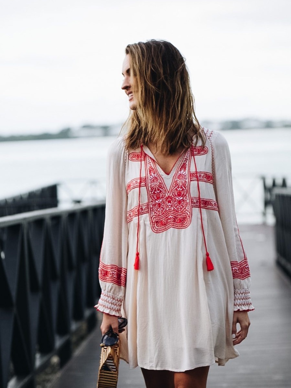 Free People Wind Willow Embroidered Tassel Mini Dress EUC Women’s Size - S